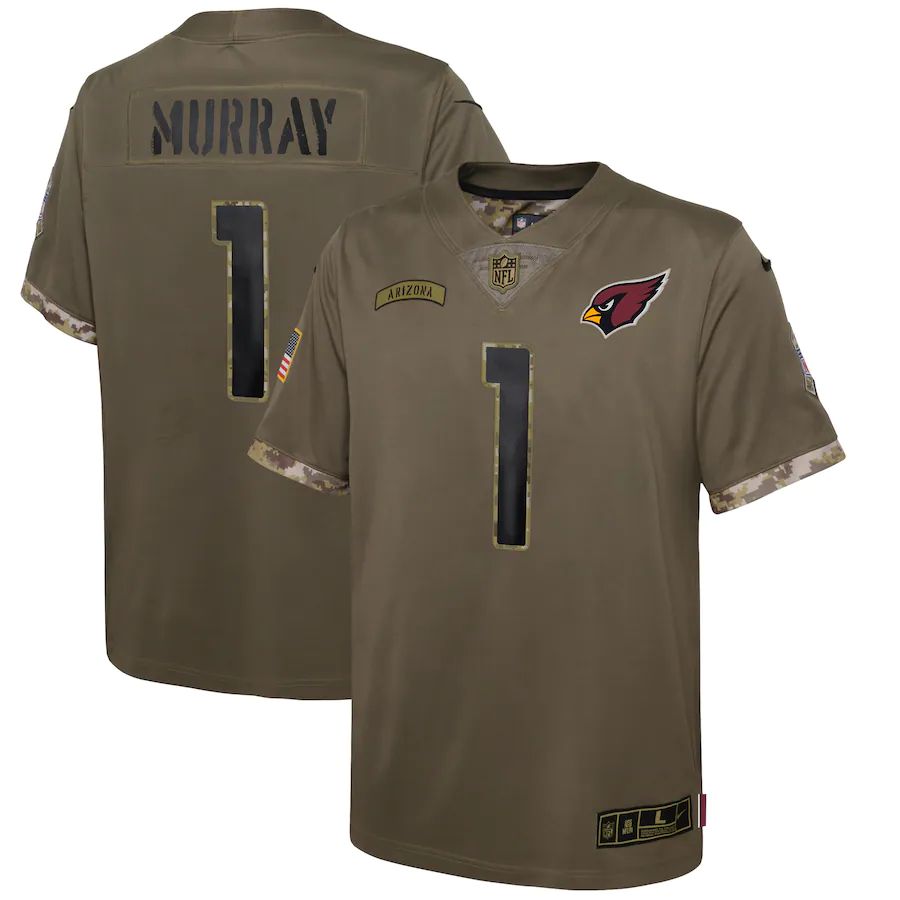 Arizona Cardinals #1 Kyler Murray Youth 2022 Salute To Service Jersey – Olive