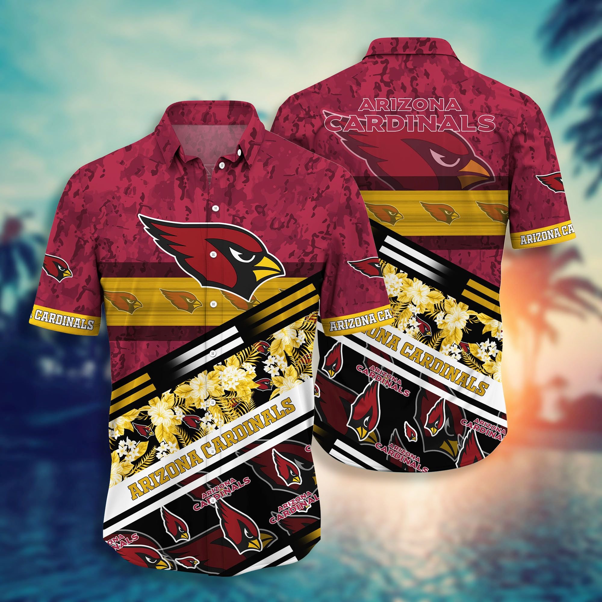 Arizona Cardinals Camo Floral Hawaiian Shirt