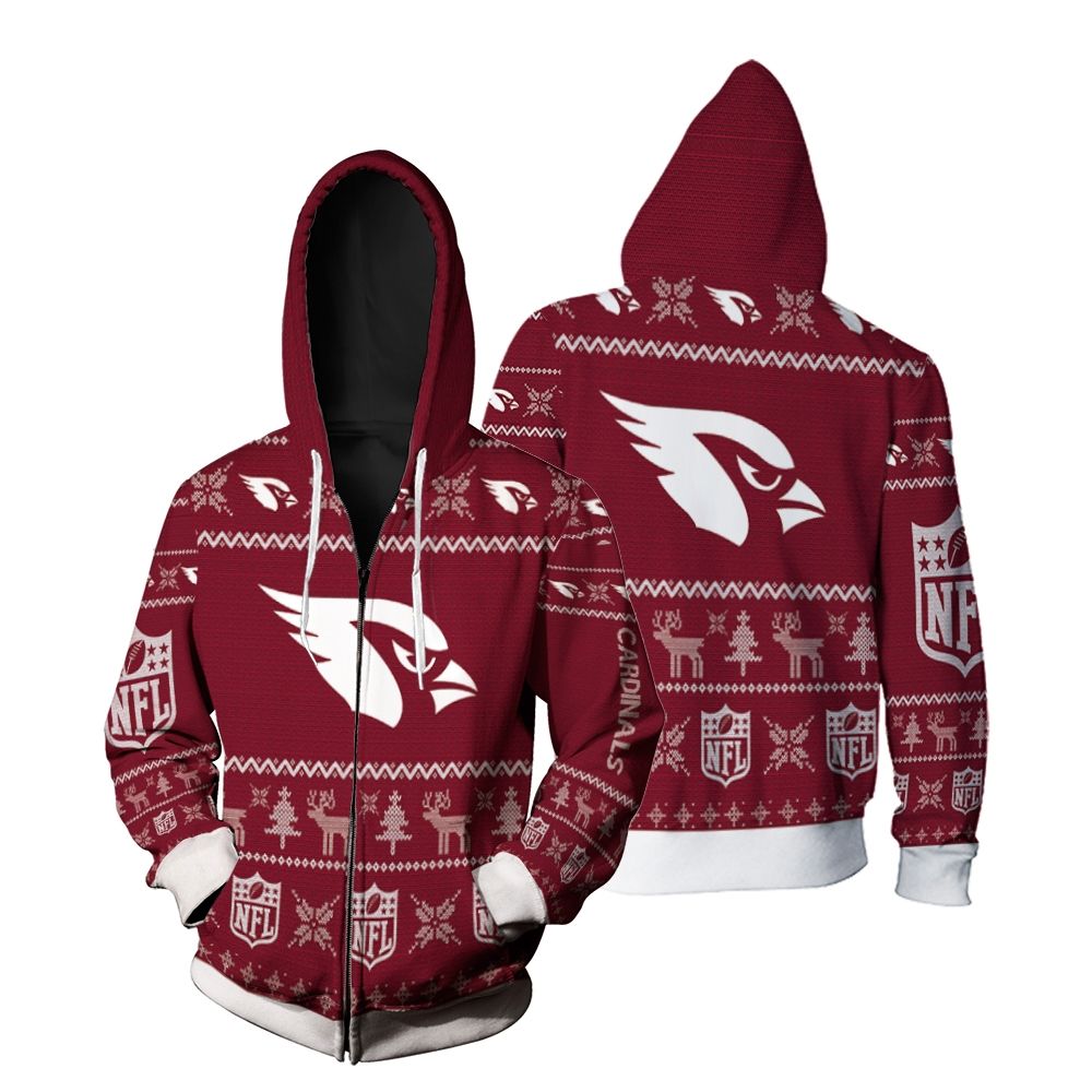Arizona Cardinals Christmas 3D Zip Hoodie