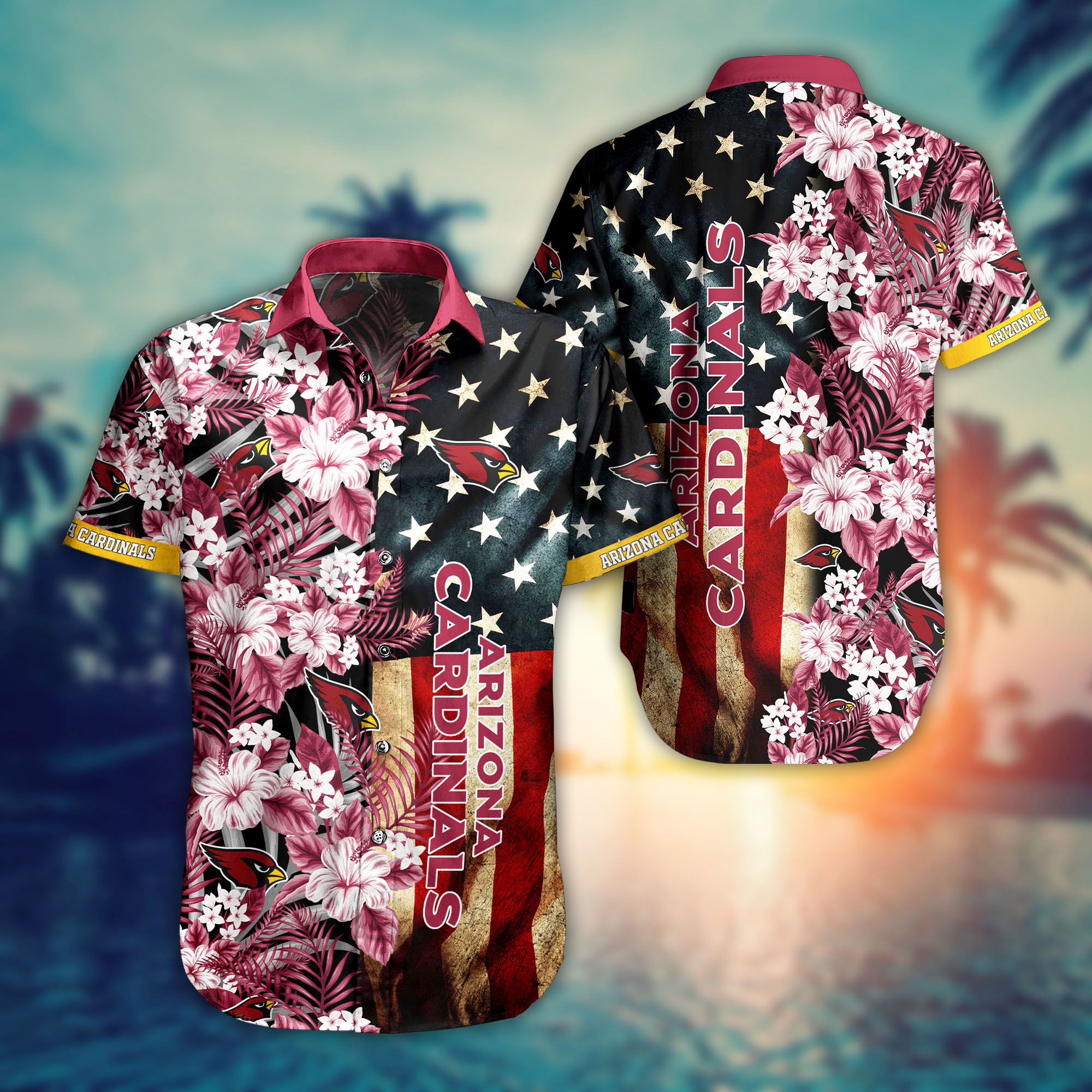 Arizona Cardinals Flag Flower Hawaiian Shirt