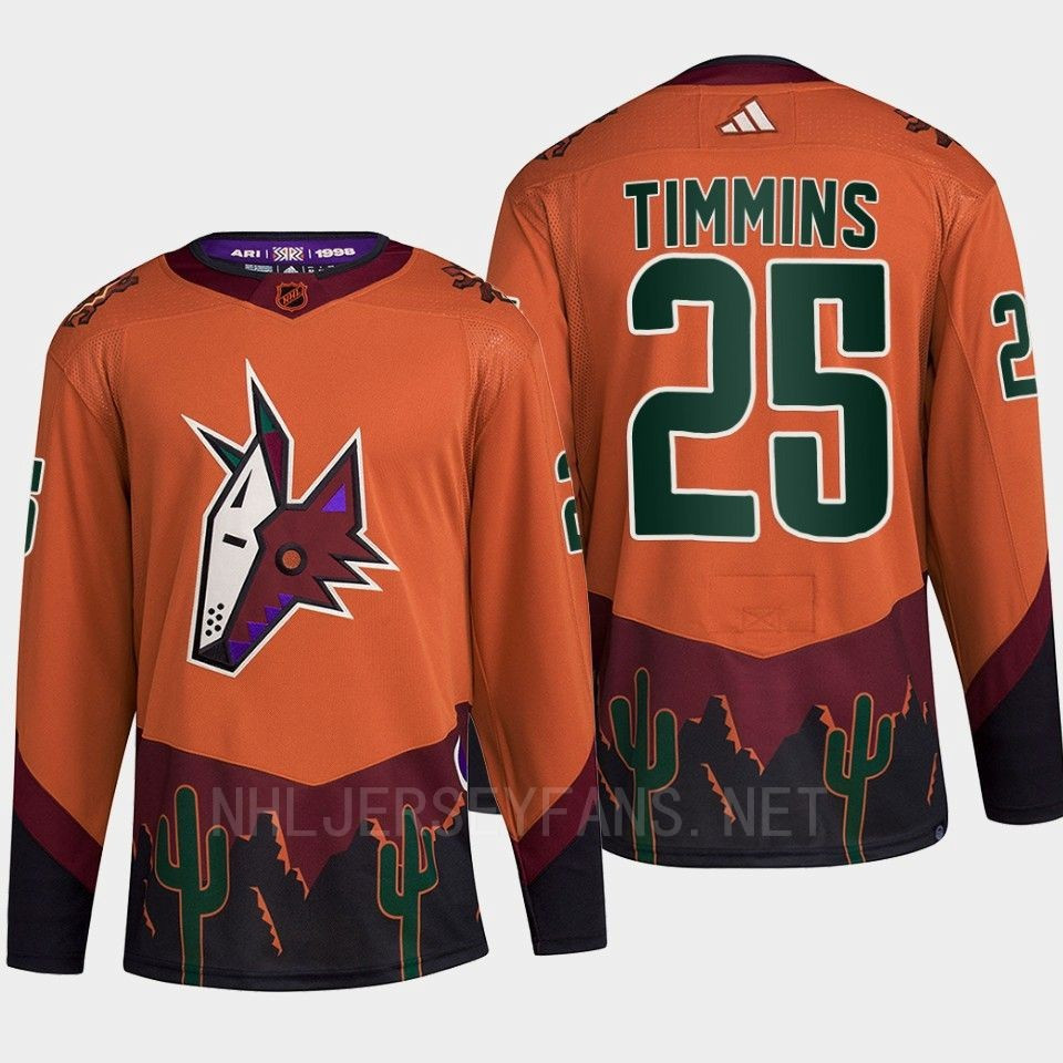 Arizona Coyotes 2022 Reverse Retro 2.0 Conor Timmins 25 Orange Primegreen Stitched Jersey Men’s