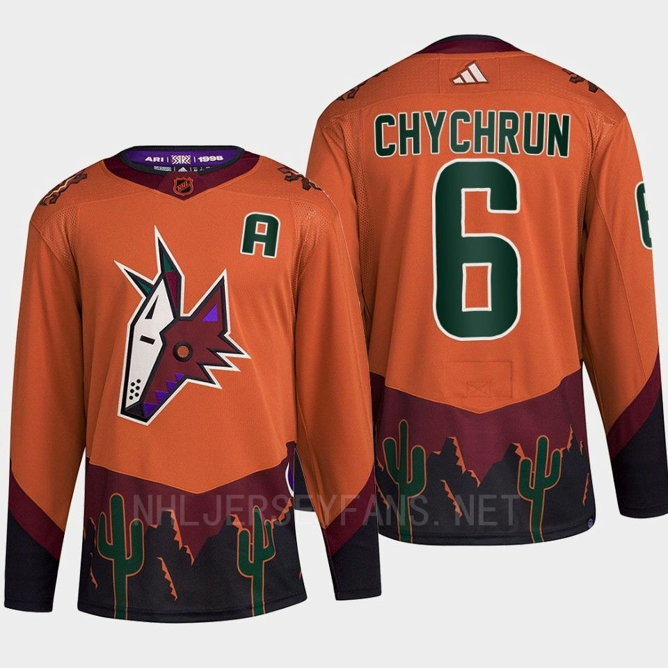 Arizona Coyotes 2022 Reverse Retro 2.0 Jakob Chychrun 6 Orange Primegreen Stitched Jersey Men’s