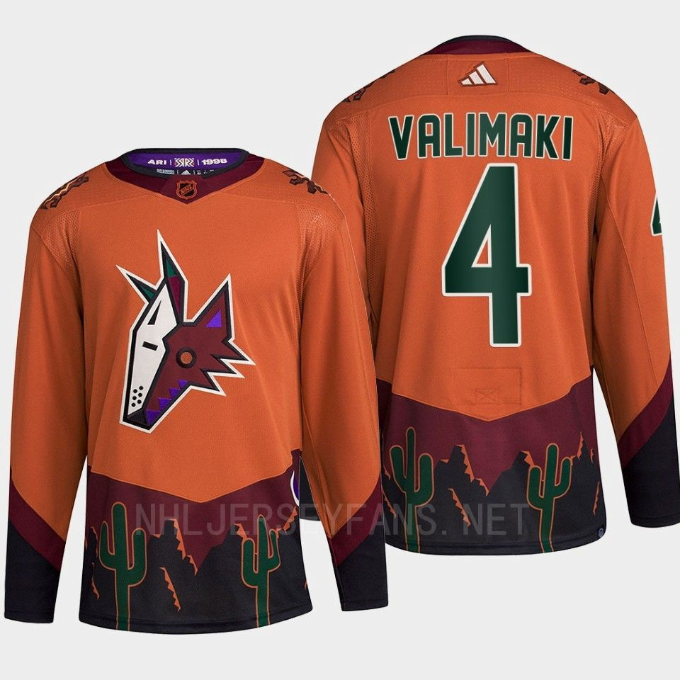 Arizona Coyotes 2022 Reverse Retro 2.0 Juuso Valimaki 4 Orange Primegreen Stitched Jersey Men’s