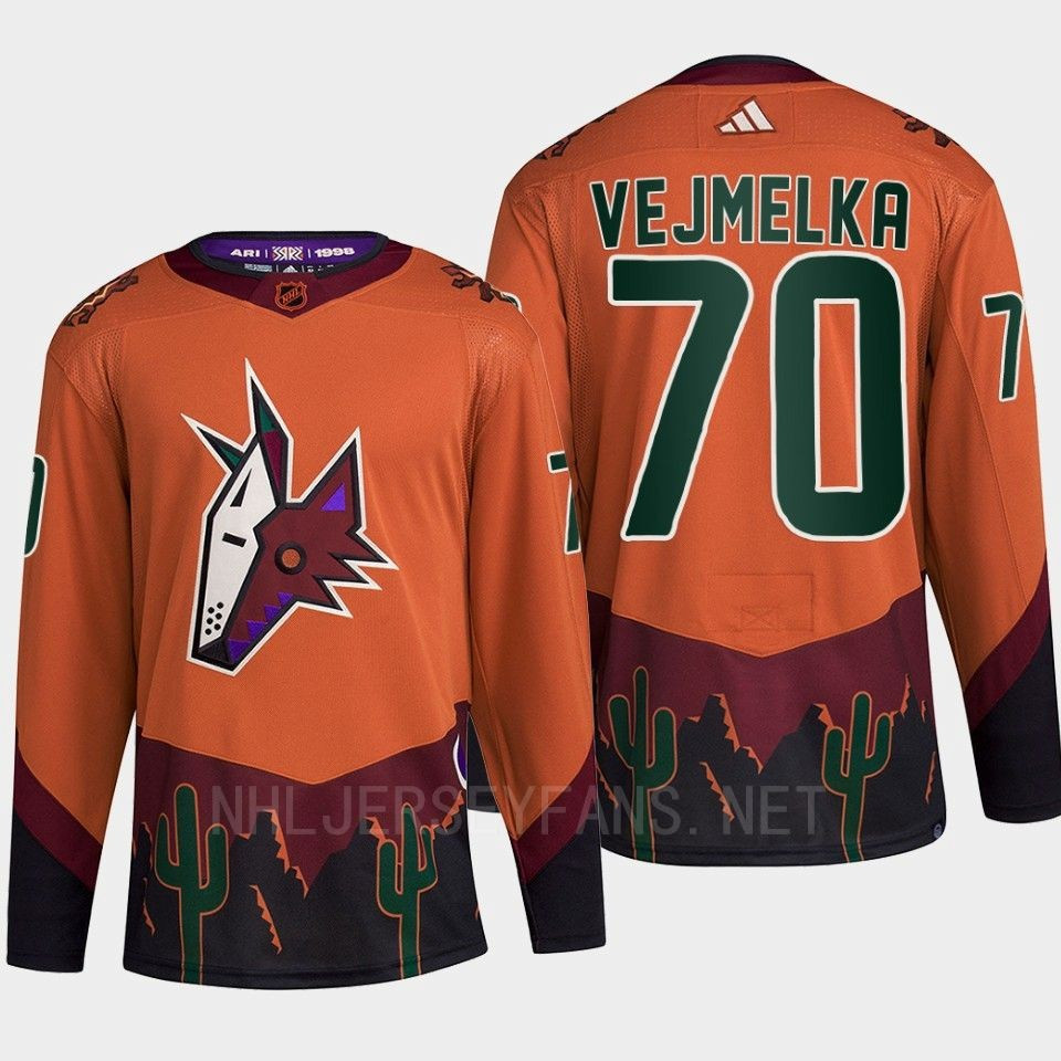 Arizona Coyotes 2022 Reverse Retro 2.0 Karel Vejmelka 70 Orange Primegreen Stitched Jersey Men’s