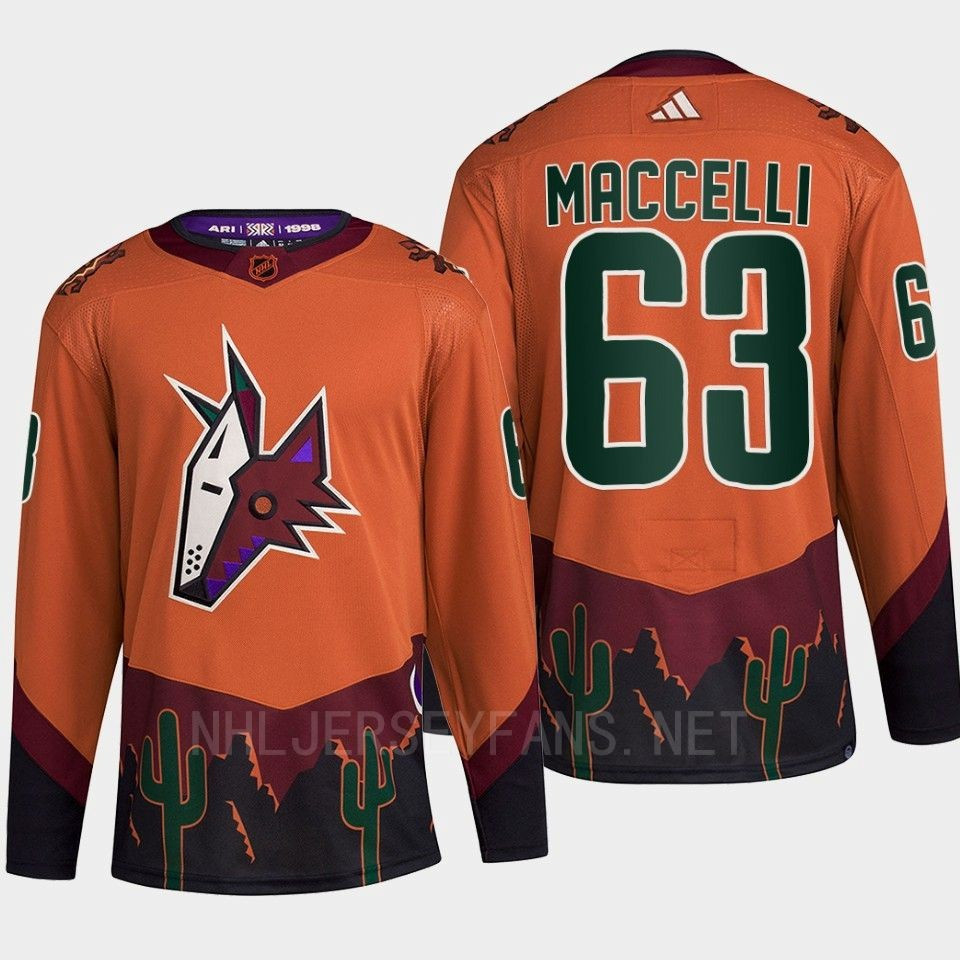 Arizona Coyotes 2022 Reverse Retro 2.0 Matias Maccelli 63 Orange Primegreen Stitched Jersey Men’s