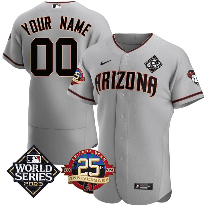 Arizona Diamondbacks 2023 World Series & 25th Anniversary Year Patch Custom Grey Jersey - All Stitched