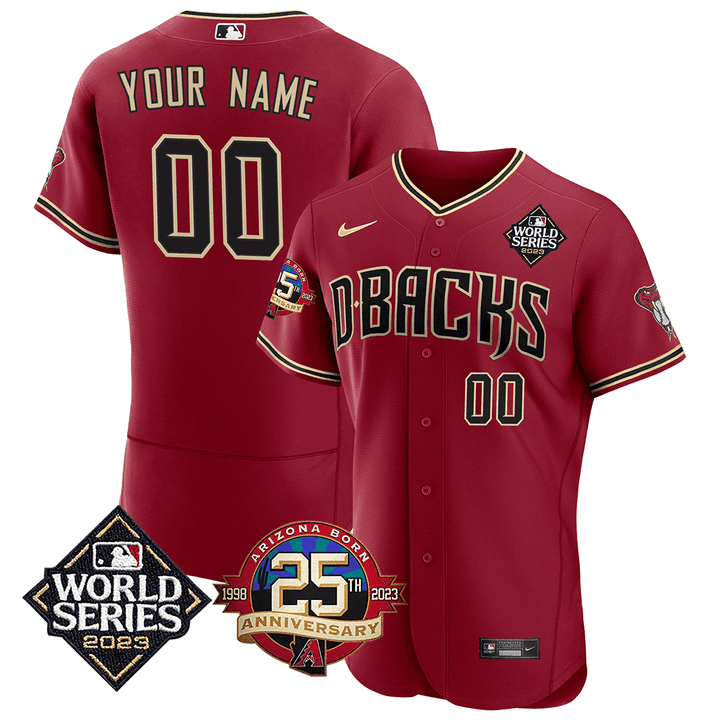 Arizona Diamondbacks 2023 World Series & 25th Anniversary Year Patch Custom Red Jersey - All Stitched