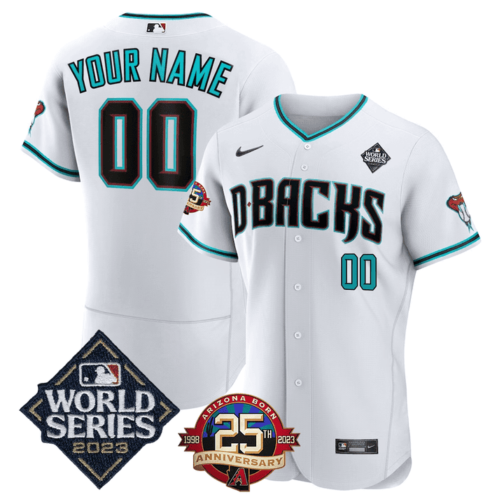 Arizona Diamondbacks 2023 World Series & 25th Anniversary Year Patch Custom White Jersey - All Stitched