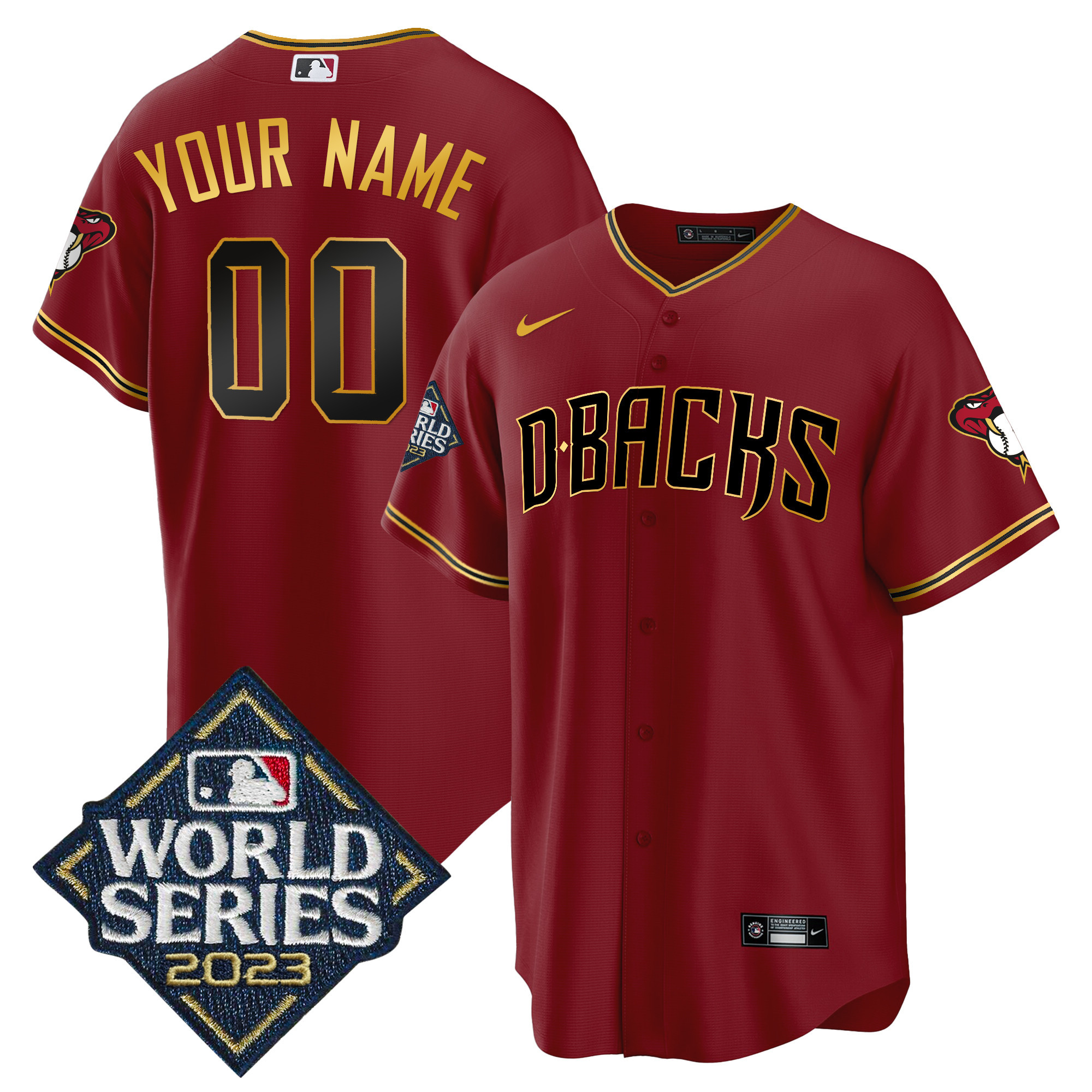 Arizona Diamondbacks 2023 World Series Cool Base Gold Custom Crimson Gold Jersey - All Stitched