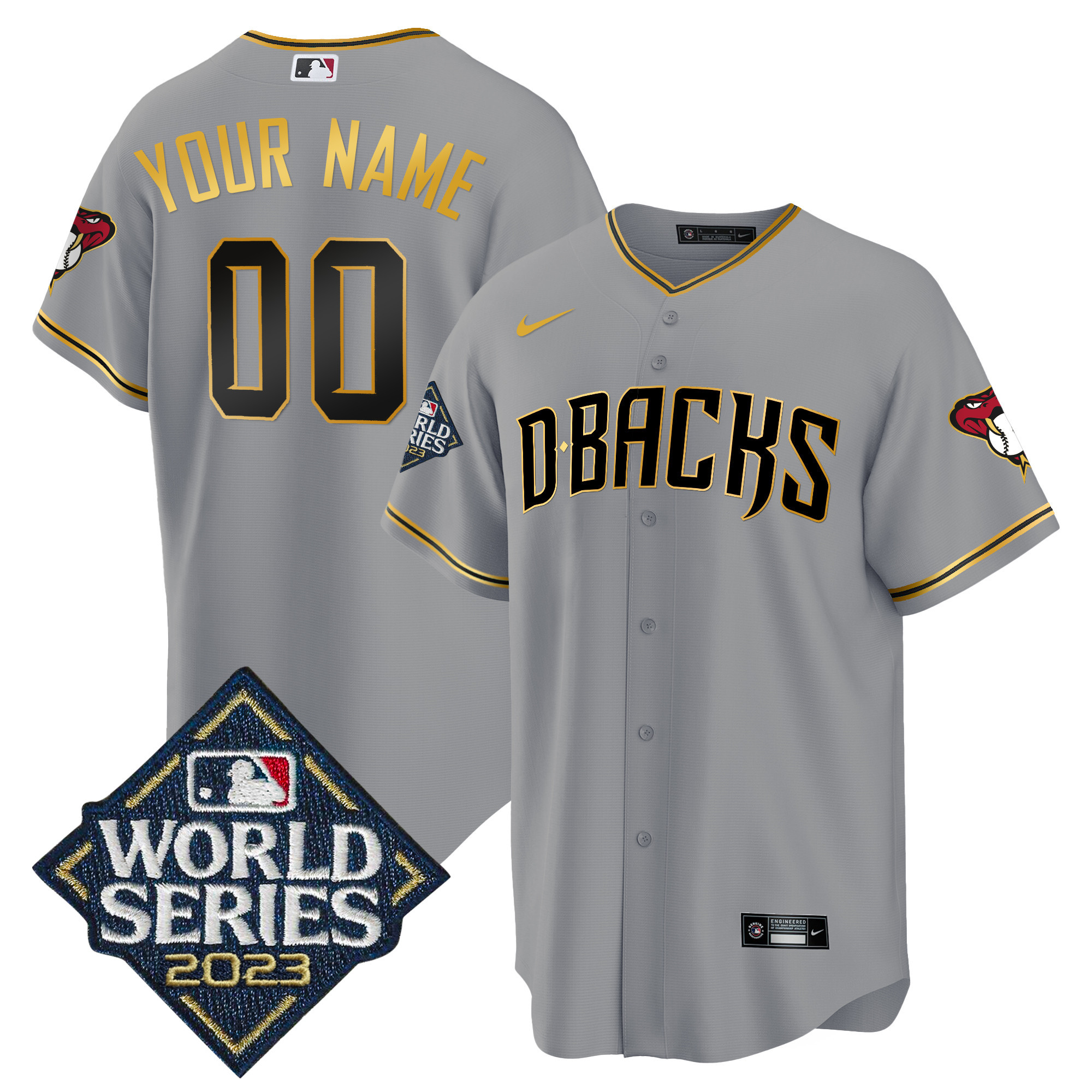 Arizona Diamondbacks 2023 World Series Cool Base Gold Custom Gray Gold Jersey - All Stitched
