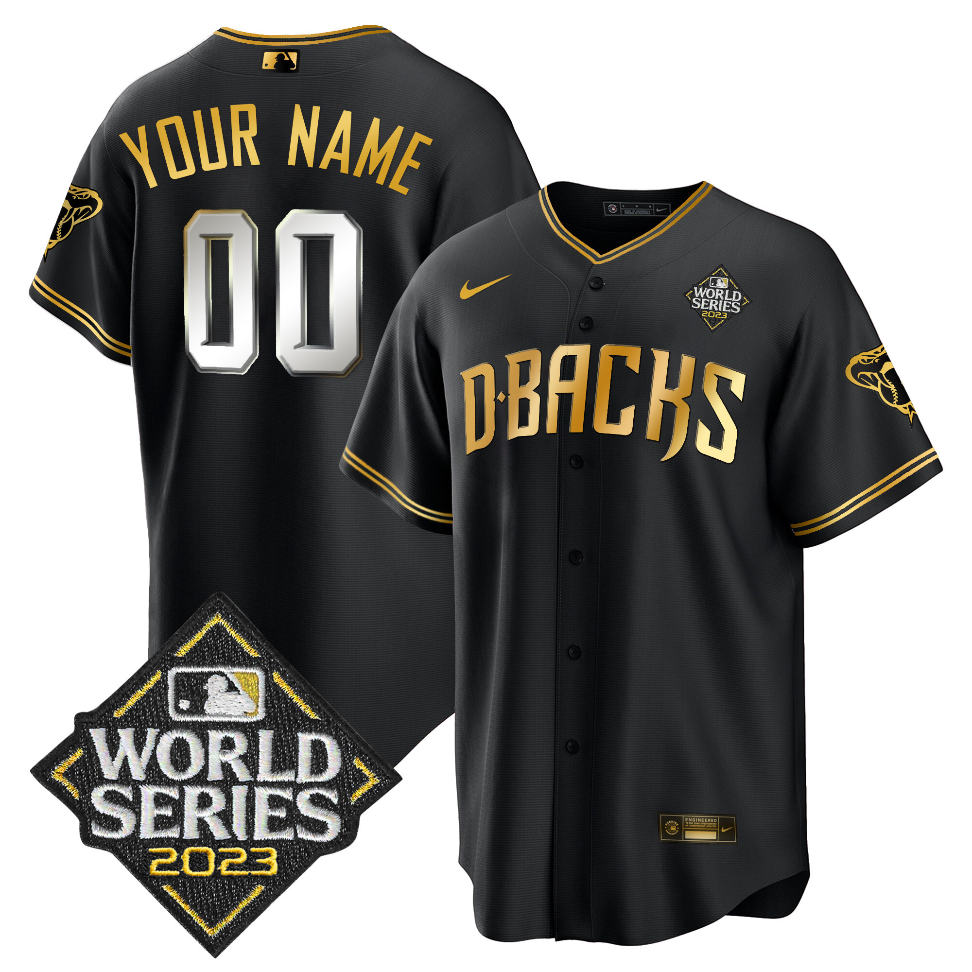 Arizona Diamondbacks 2023 World Series Cool Base Gold Custom V2 Black Limited Jersey - All Stitched