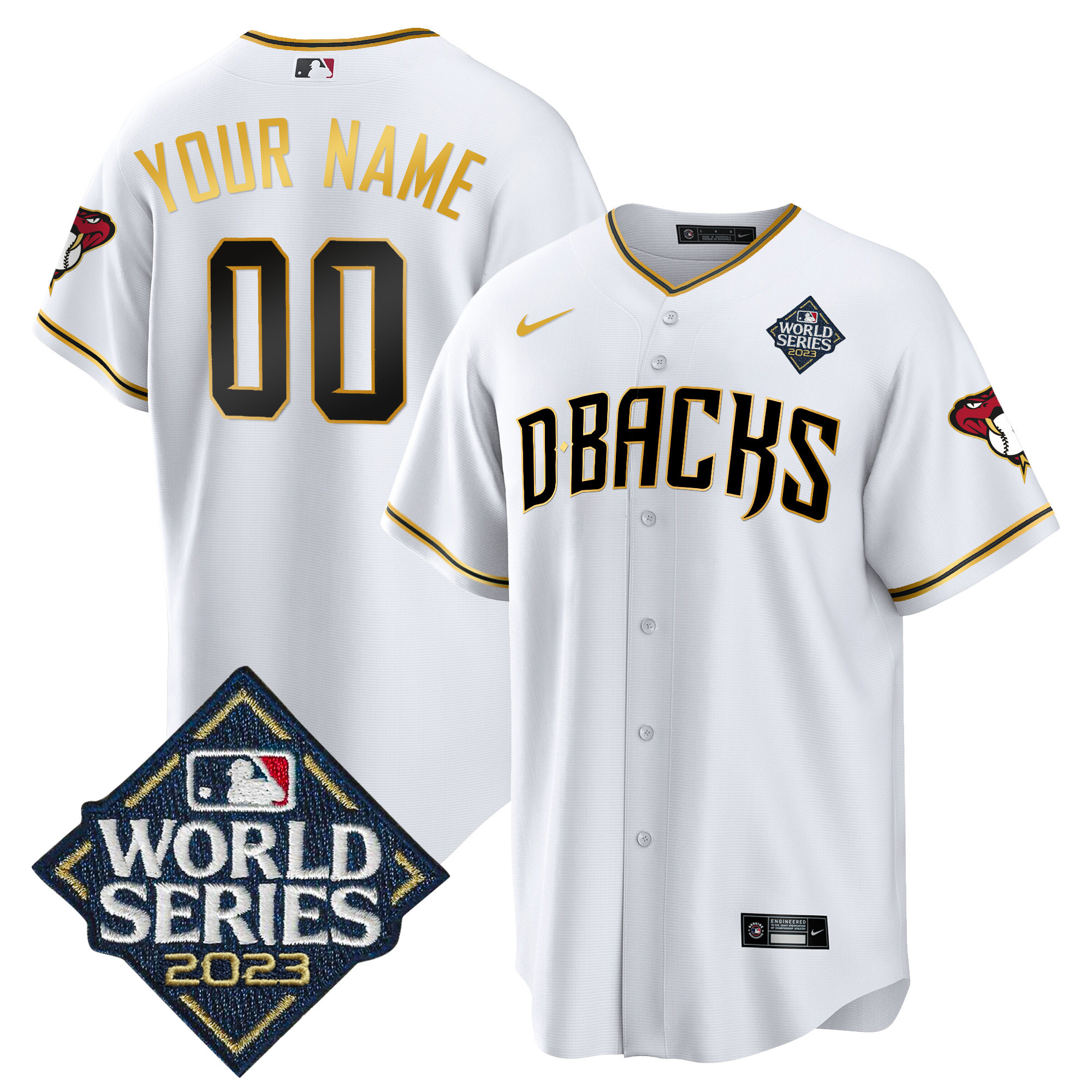 Arizona Diamondbacks 2023 World Series Cool Base Gold Custom V2 White Gold Jersey - All Stitched