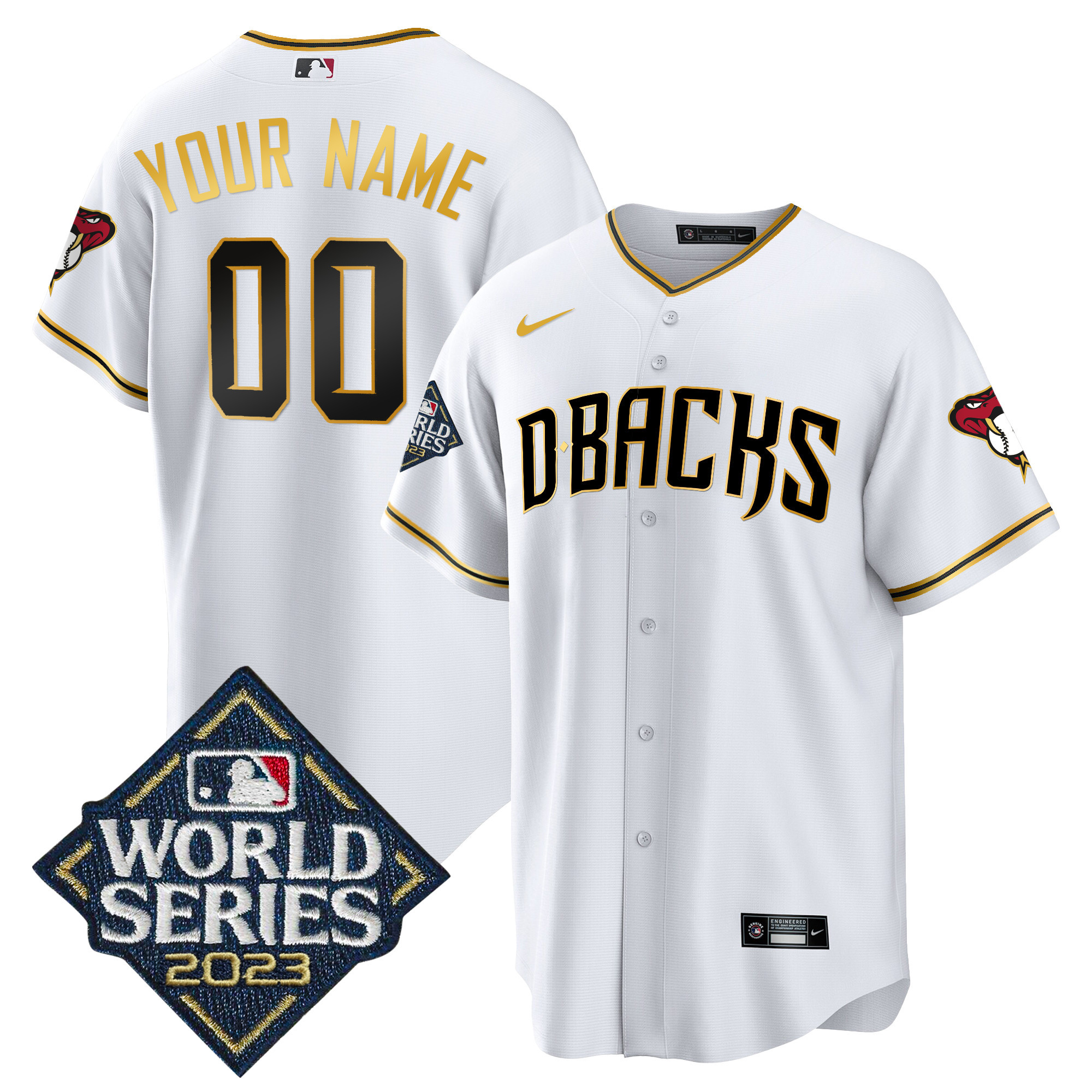 Arizona Diamondbacks 2023 World Series Cool Base Gold Custom White Gold Jersey - All Stitched