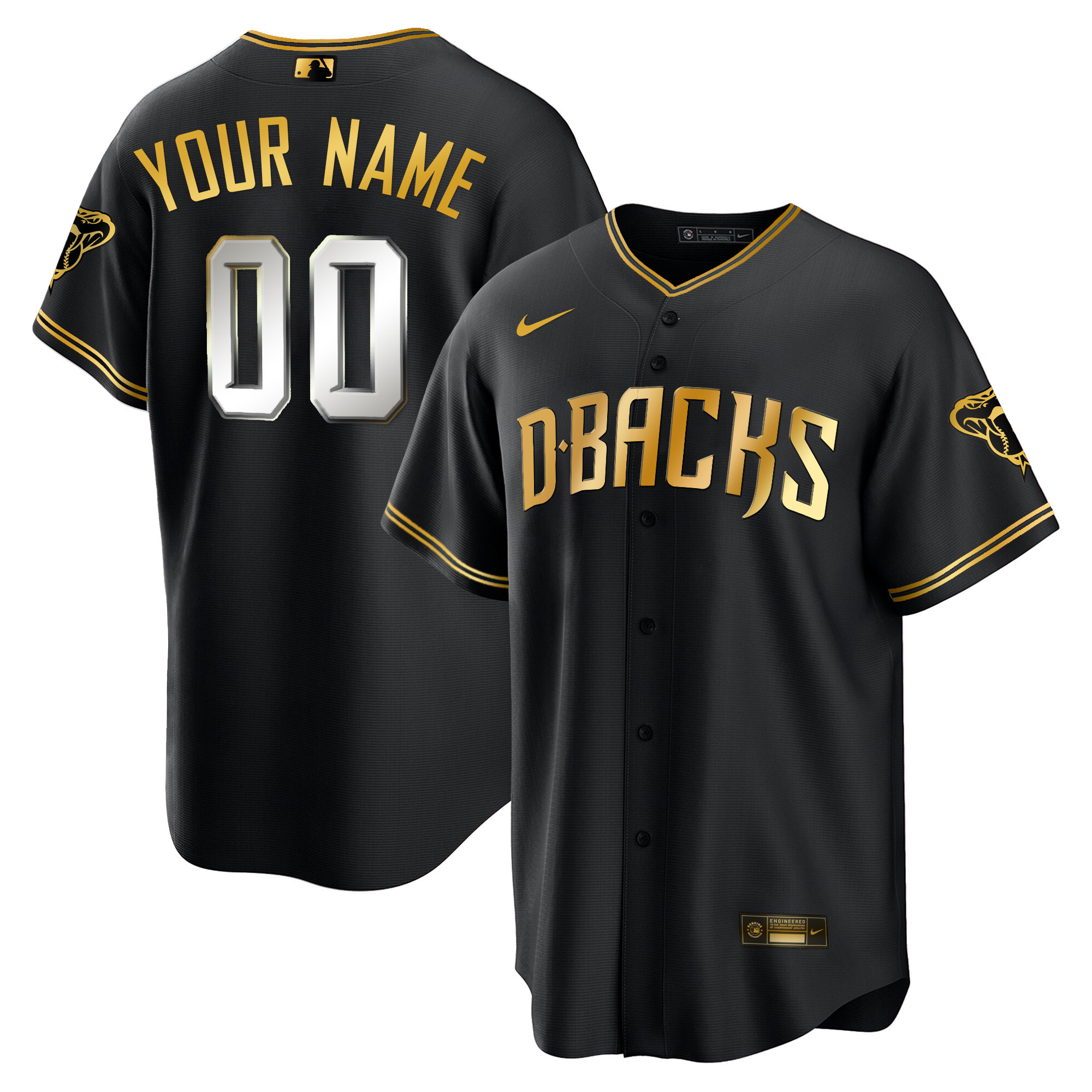 Arizona Diamondbacks Cool Base Gold Trim Custom Black Limited Jersey - All Stitched
