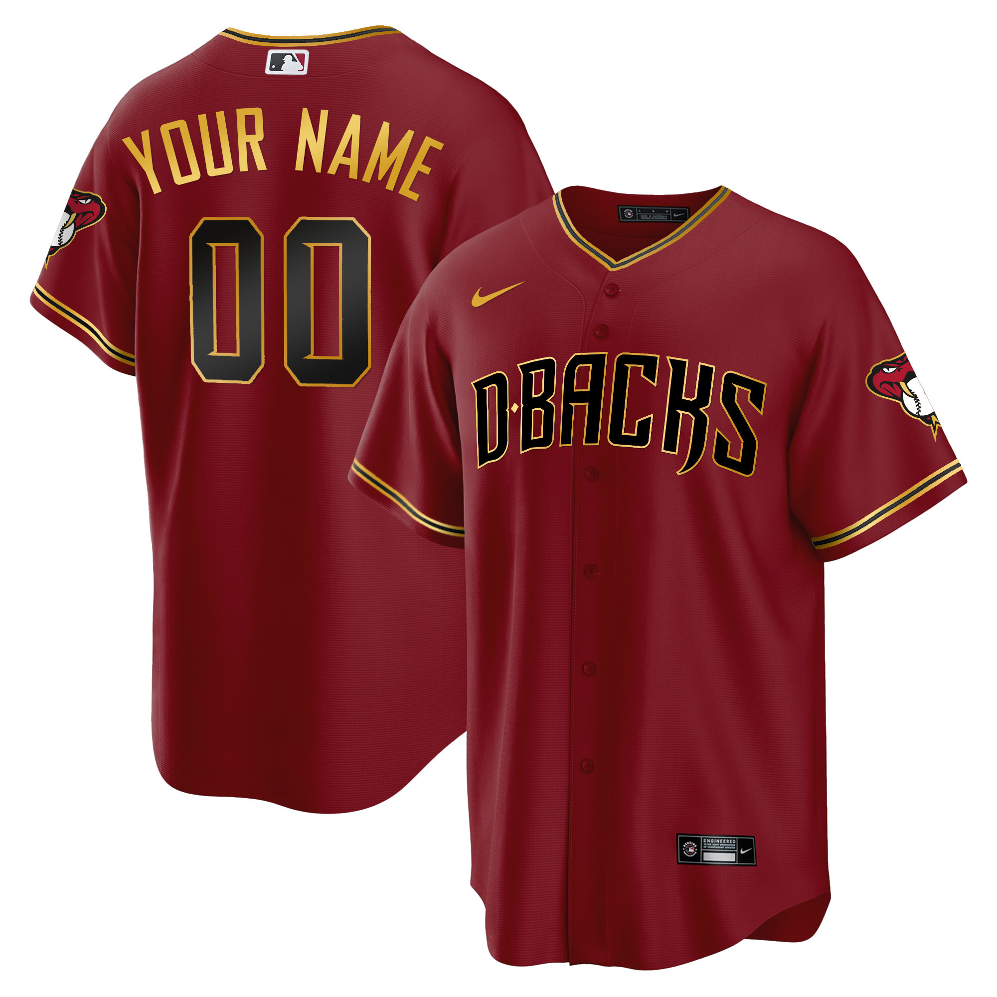 Arizona Diamondbacks Cool Base Gold Trim Custom Crimson Gold Jersey - All Stitched