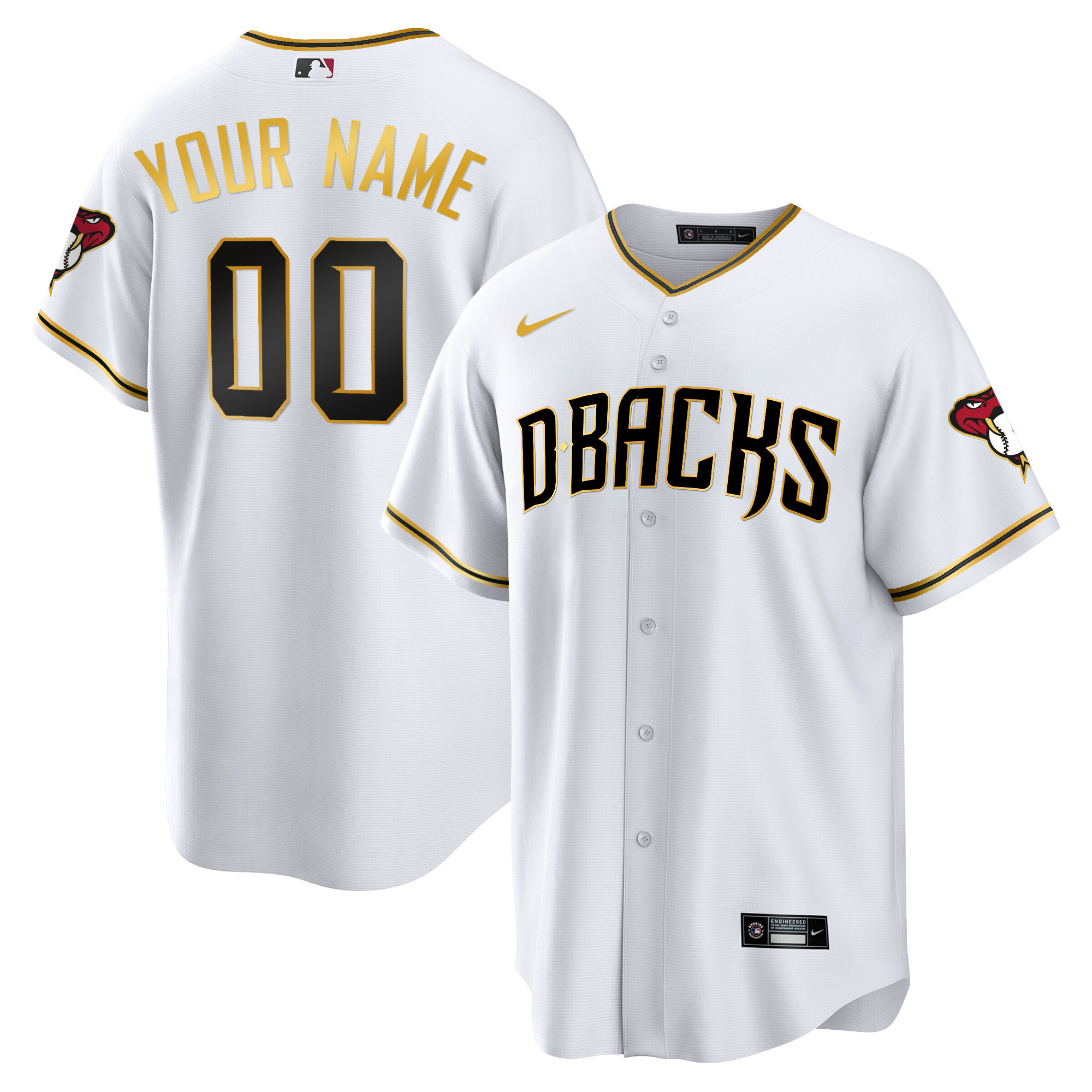 Arizona Diamondbacks Cool Base Gold Trim Custom White Gold Jersey - All Stitched