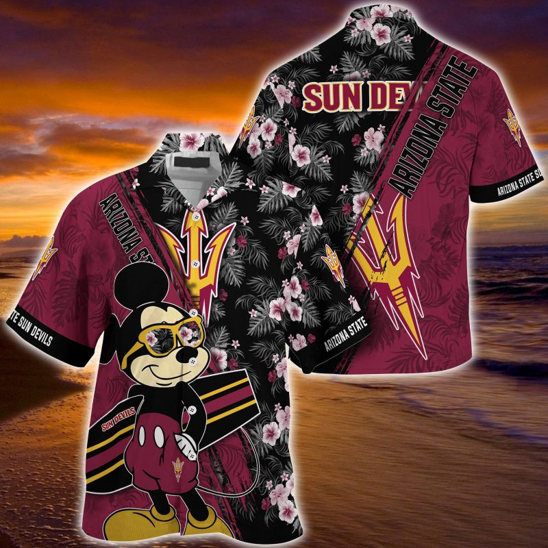 Arizona State Sun Devils NCAA Summer Hawaiian Shirt Mickey And Floral Pattern