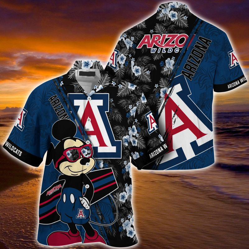 Arizona Wildcats NCAA Summer Hawaiian Shirt Mickey And Floral Pattern