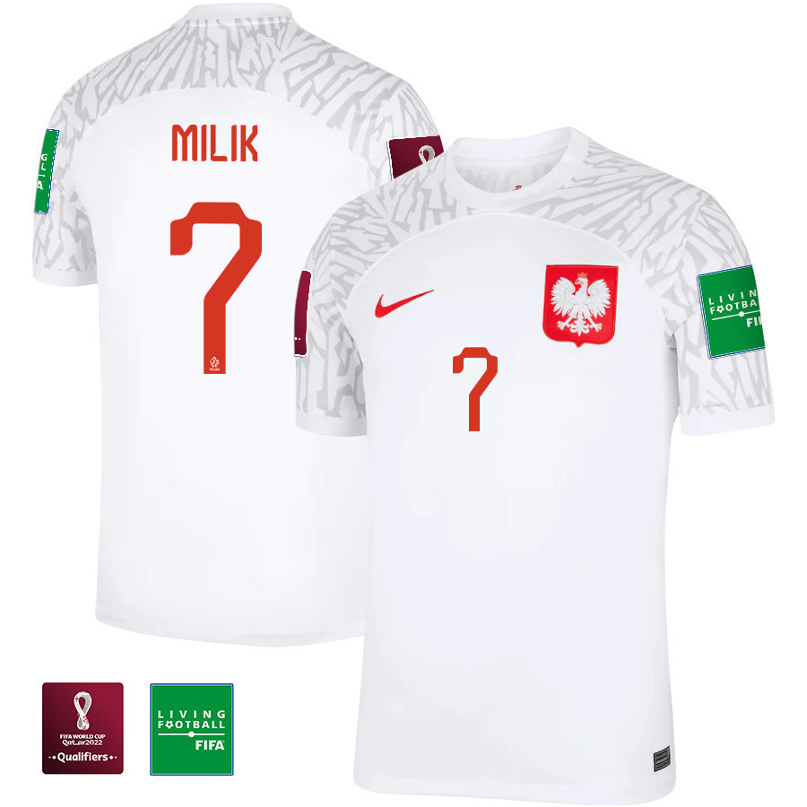 Arkadiusz Milik 7 – Poland National Team FIFA World Cup Qatar 2022 Patch Home Soccer Jersey, Men