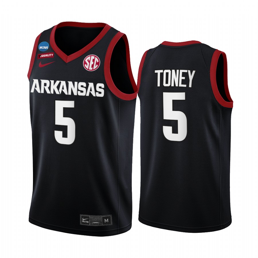 Arkansas Razorbacks Au'Diese Toney 2022 NCAA March Madness #5 Jersey Black