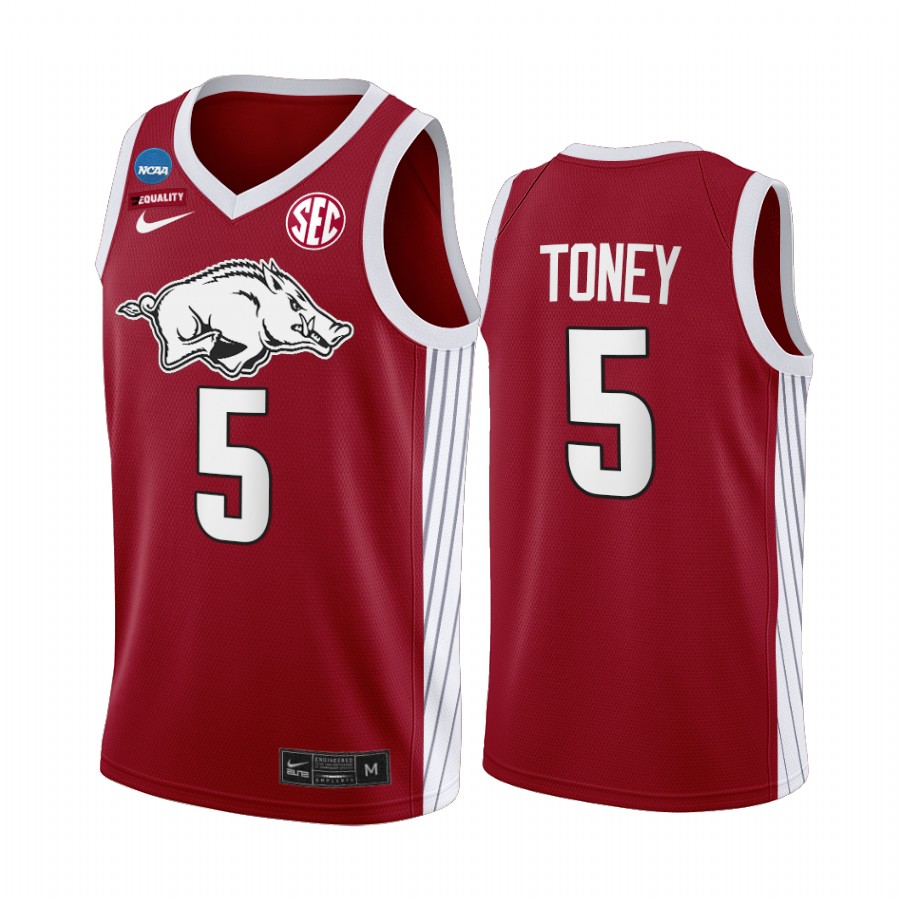 Arkansas Razorbacks Au'Diese Toney Jersey 2022 NCAA March Madness Red Elite 8 Uniform