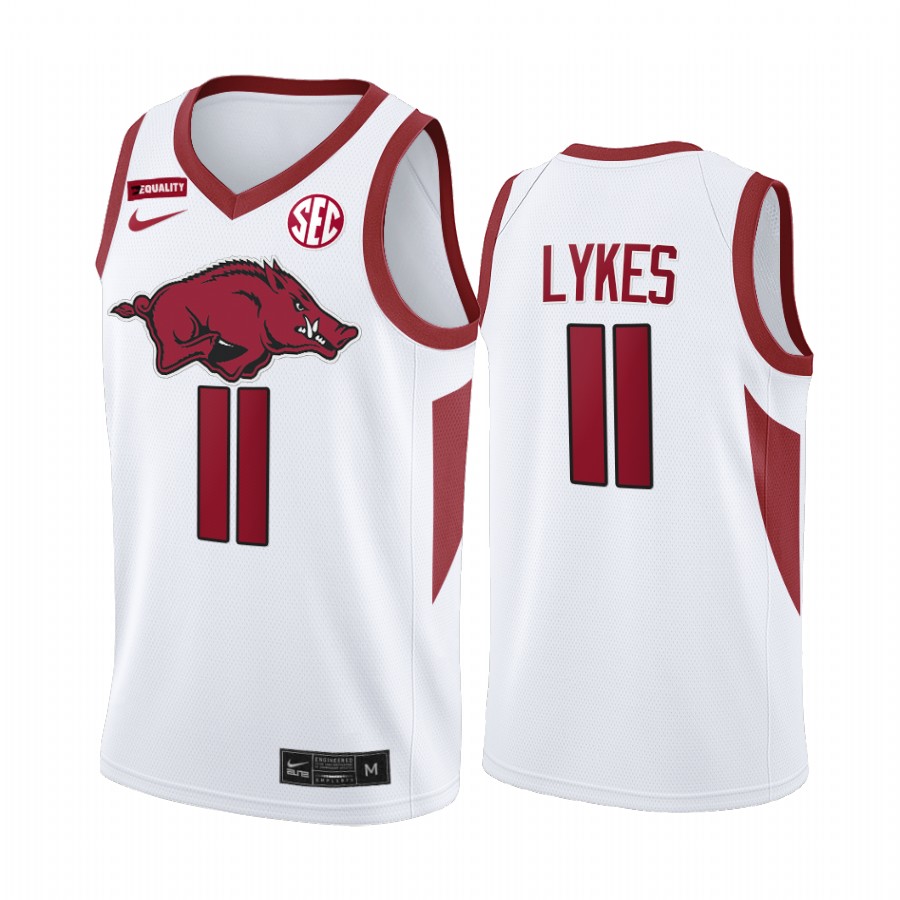 Arkansas Razorbacks Chris Lykes Jersey 2022 College White Equality Uniform