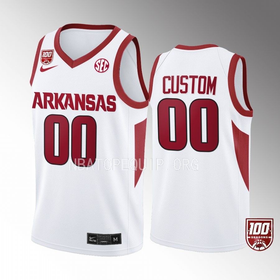 Arkansas Razorbacks Custom Jersey 2022-23 100 Season White College Uniform