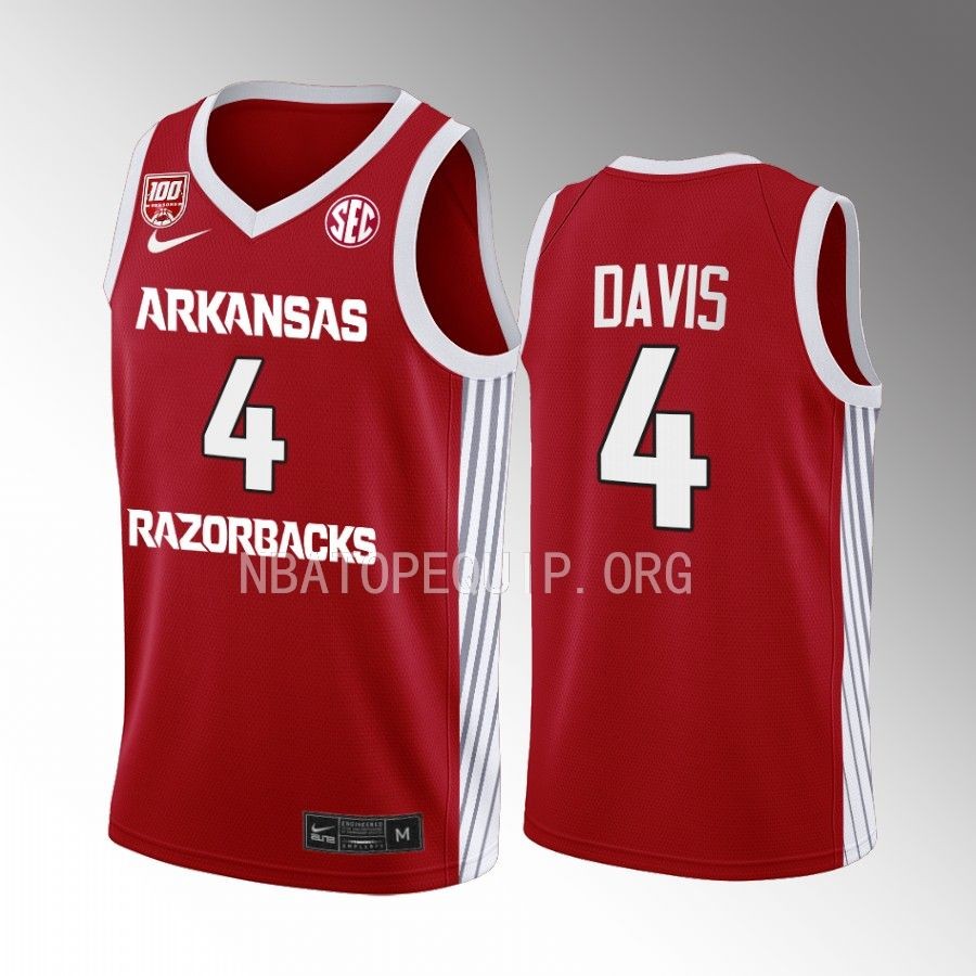 Arkansas Razorbacks Davonte Davis Jersey 2022-23 College Red 100 Season Uniform