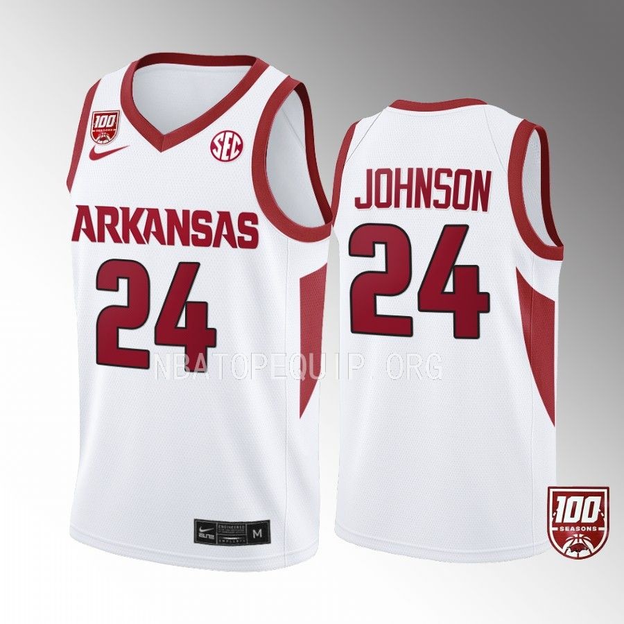 Arkansas Razorbacks Joe Johnson Jersey 100 Season White College Uniform