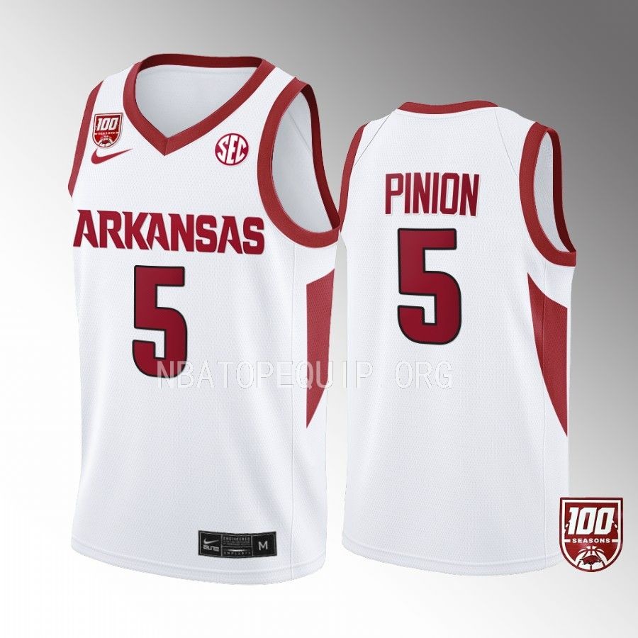 Arkansas Razorbacks Joseph Pinion Jersey 2022-23 100 Season White College Uniform