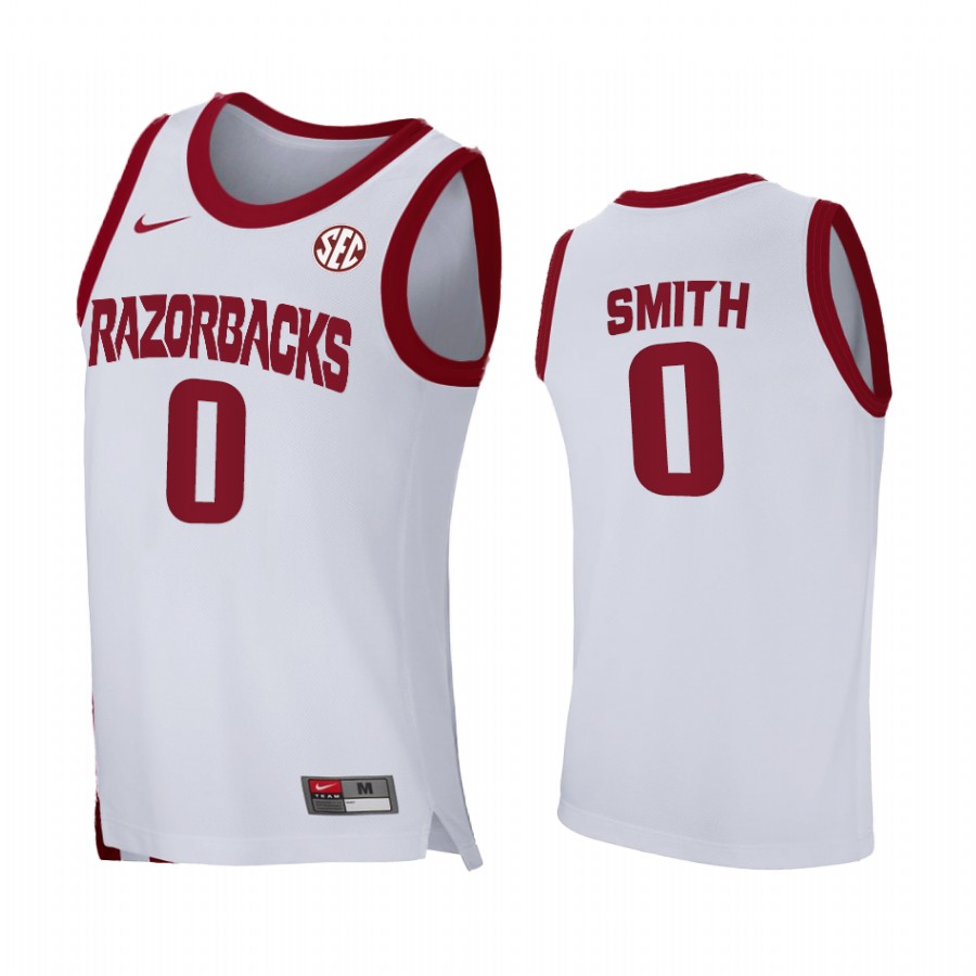 Arkansas Razorbacks Justin Smith Jersey Home White 2021 March Madness