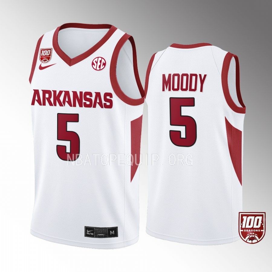 Arkansas Razorbacks Moses Moody Jersey 100 Season White College Uniform