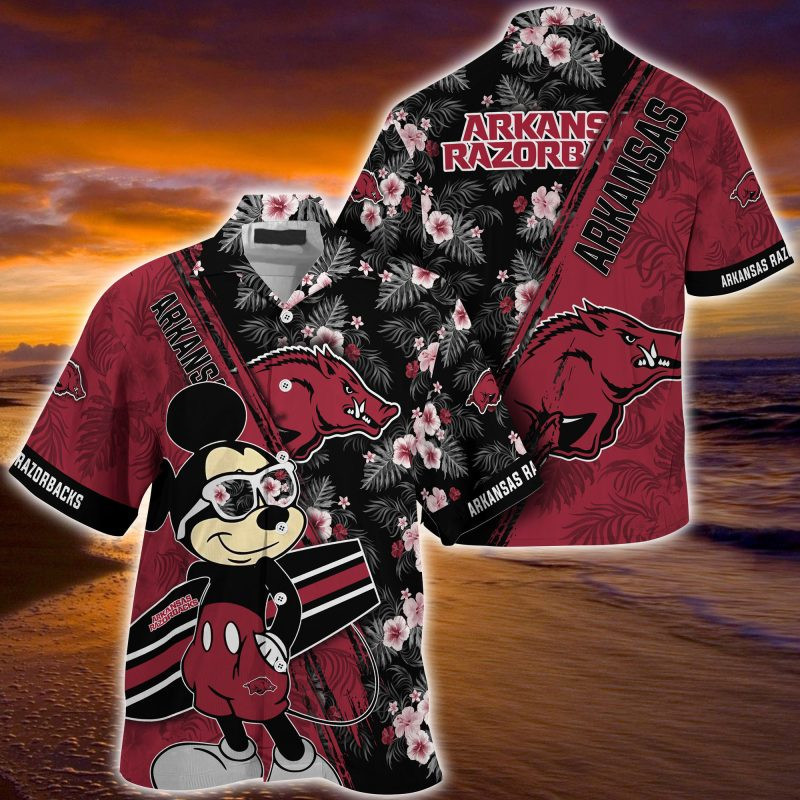 Arkansas Razorbacks NCAA Summer Hawaiian Shirt Mickey And Floral Pattern