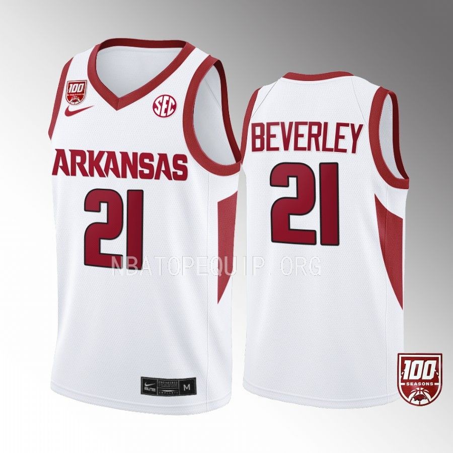 Arkansas Razorbacks Patrick Beverley Jersey 100 Season White College Uniform