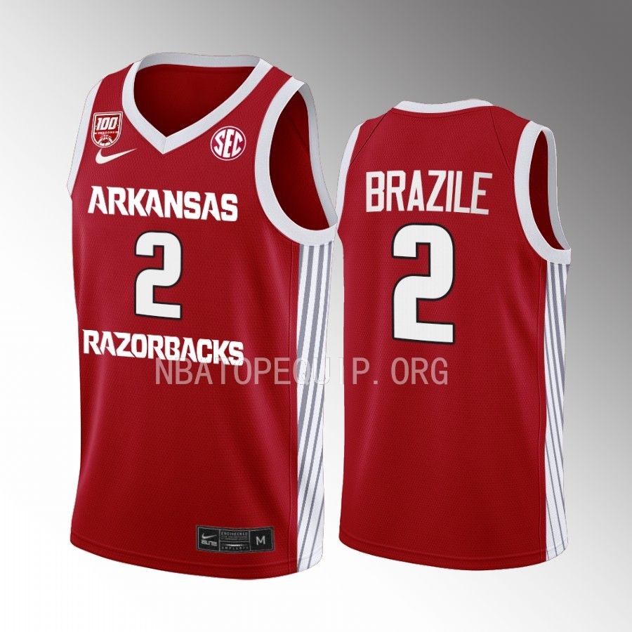 Arkansas Razorbacks Trevon Brazile Jersey 2022-23 College Red 100 Season Uniform
