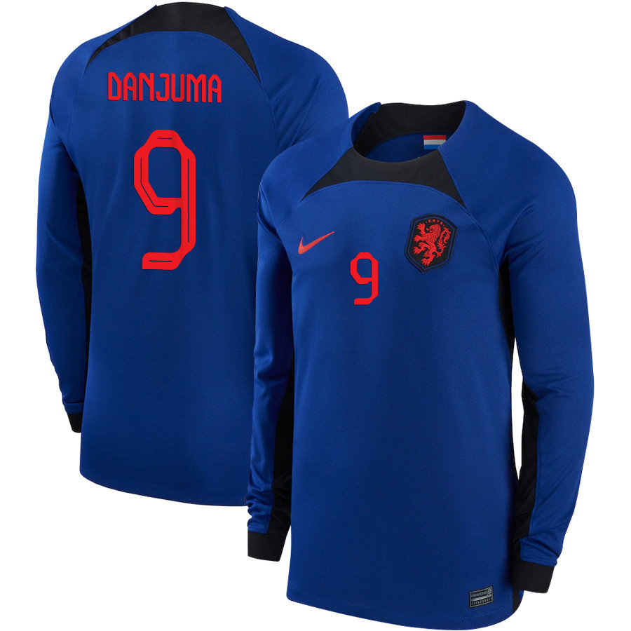 Arnaut Danjuma 9 Netherlands National Team 2022-23 Qatar World Cup Away Long Sleeve Soccer Jersey, Men
