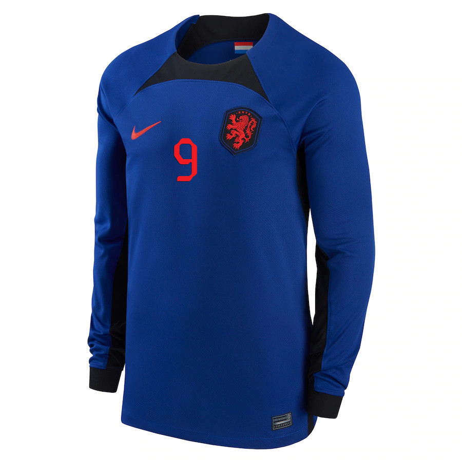 Arnaut Danjuma 9 Netherlands National Team 2022-23 Qatar World Cup Away Long Sleeve Soccer Jersey, Men