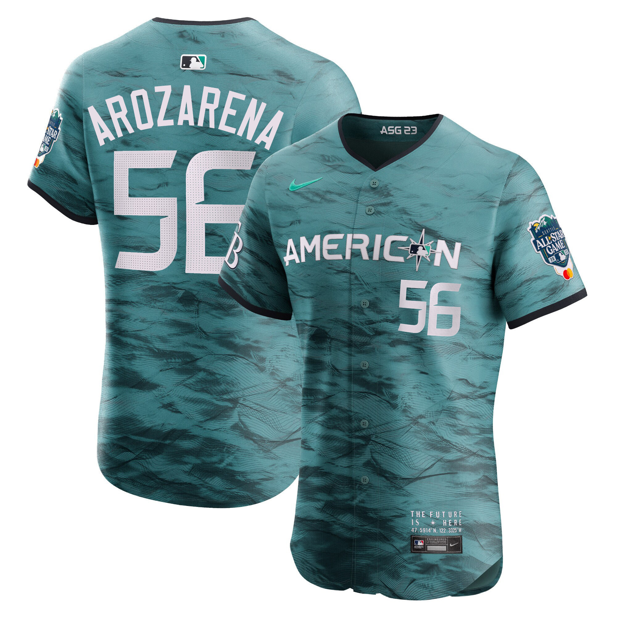 Arozarena Men's Seattle Mariners American League 2023 All-Star Game Teal Flex Base Jersey - All Stitched