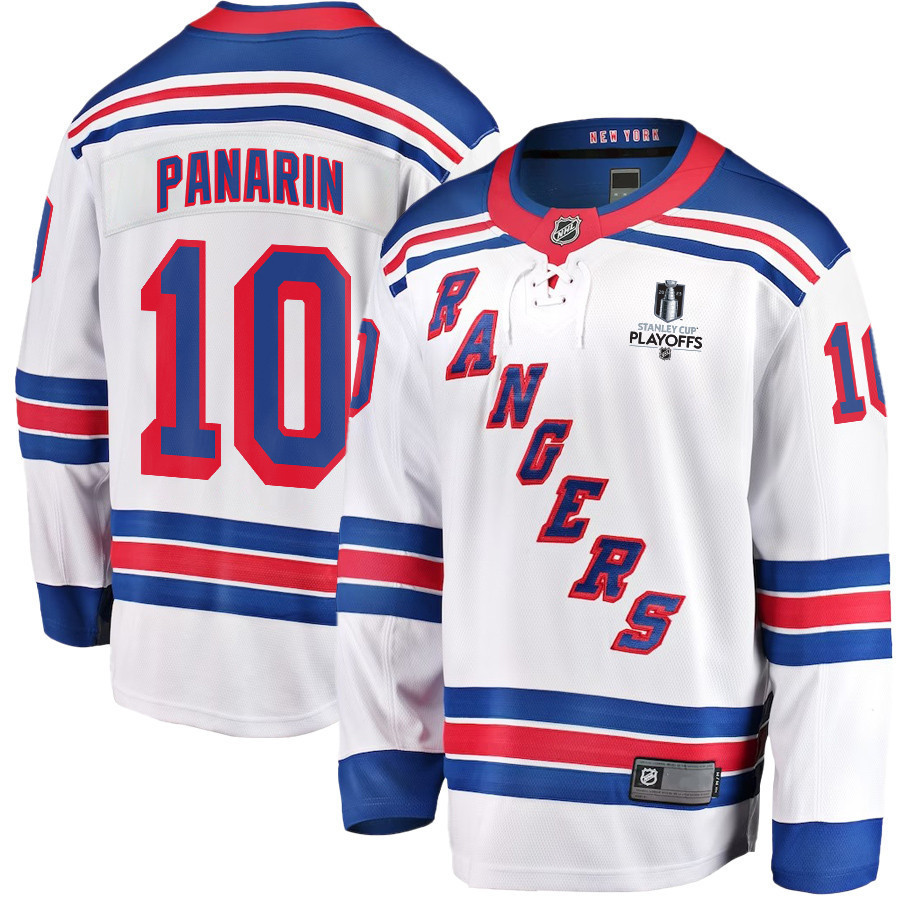 Artemi Panarin 10 New York Rangers Stanley Cup 2023 Playoffs Patch Away Breakaway Men Stitched Jersey – White