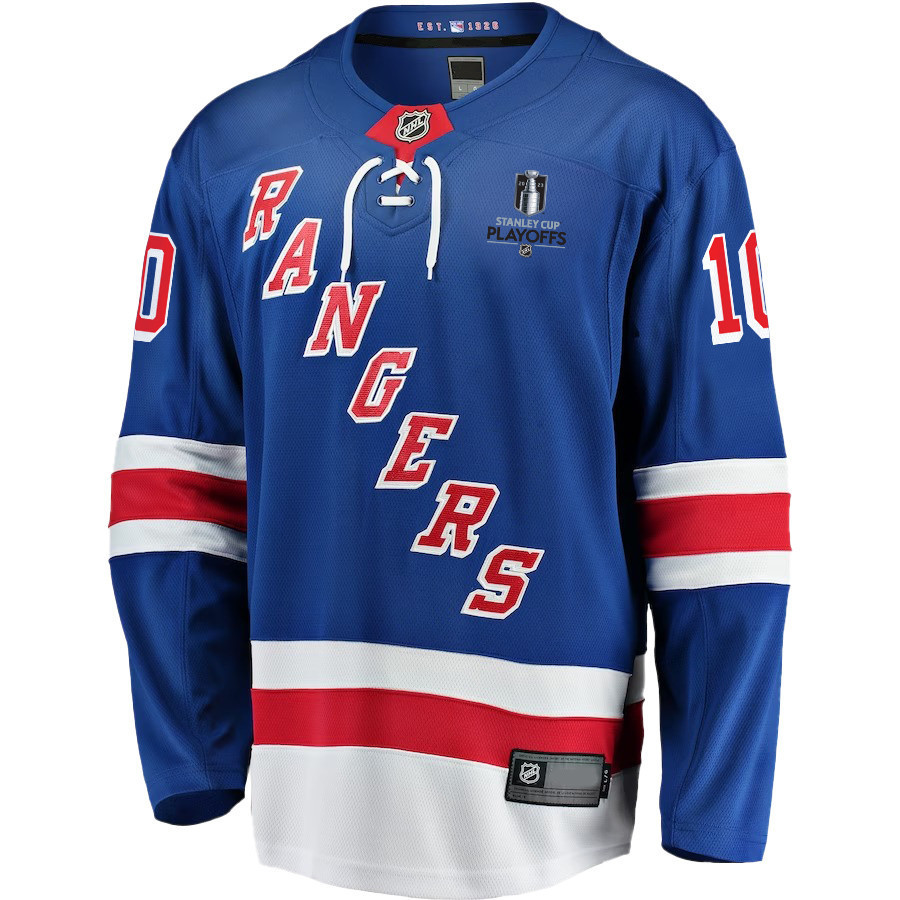 Artemi Panarin 10 New York Rangers Stanley Cup 2023 Playoffs Patch Home Breakaway Men Stitched Jersey – Blue