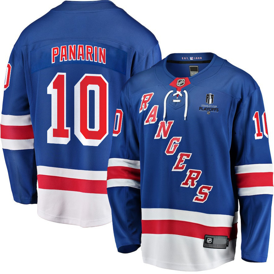 Artemi Panarin 10 New York Rangers Stanley Cup 2023 Playoffs Patch Home Breakaway Men Stitched Jersey – Blue