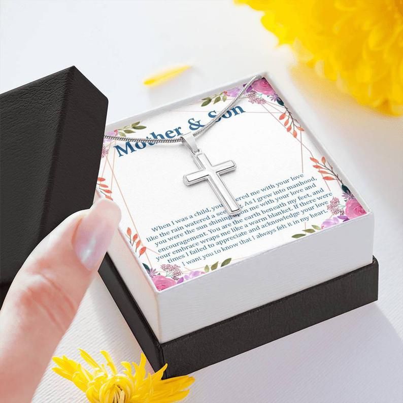 Artisan Crafted Finish Cross Mother and Son Gift Necklace : Gift for Mom, Mother’s Day Gift from Son, Birthday Gift for mom, Jewelry Present
