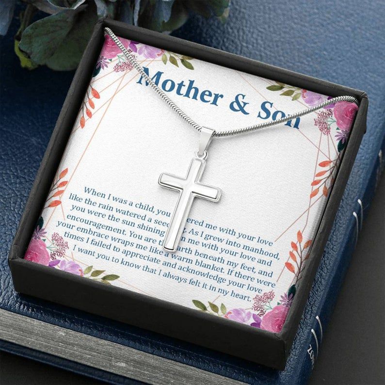 Artisan Crafted Finish Cross Mother and Son Gift Necklace : Gift for Mom, Mother’s Day Gift from Son, Birthday Gift for mom, Jewelry Present