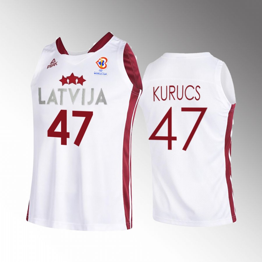 Arturs Kurucs Latvia 2023 FIBA World Cup White Jersey Home #47