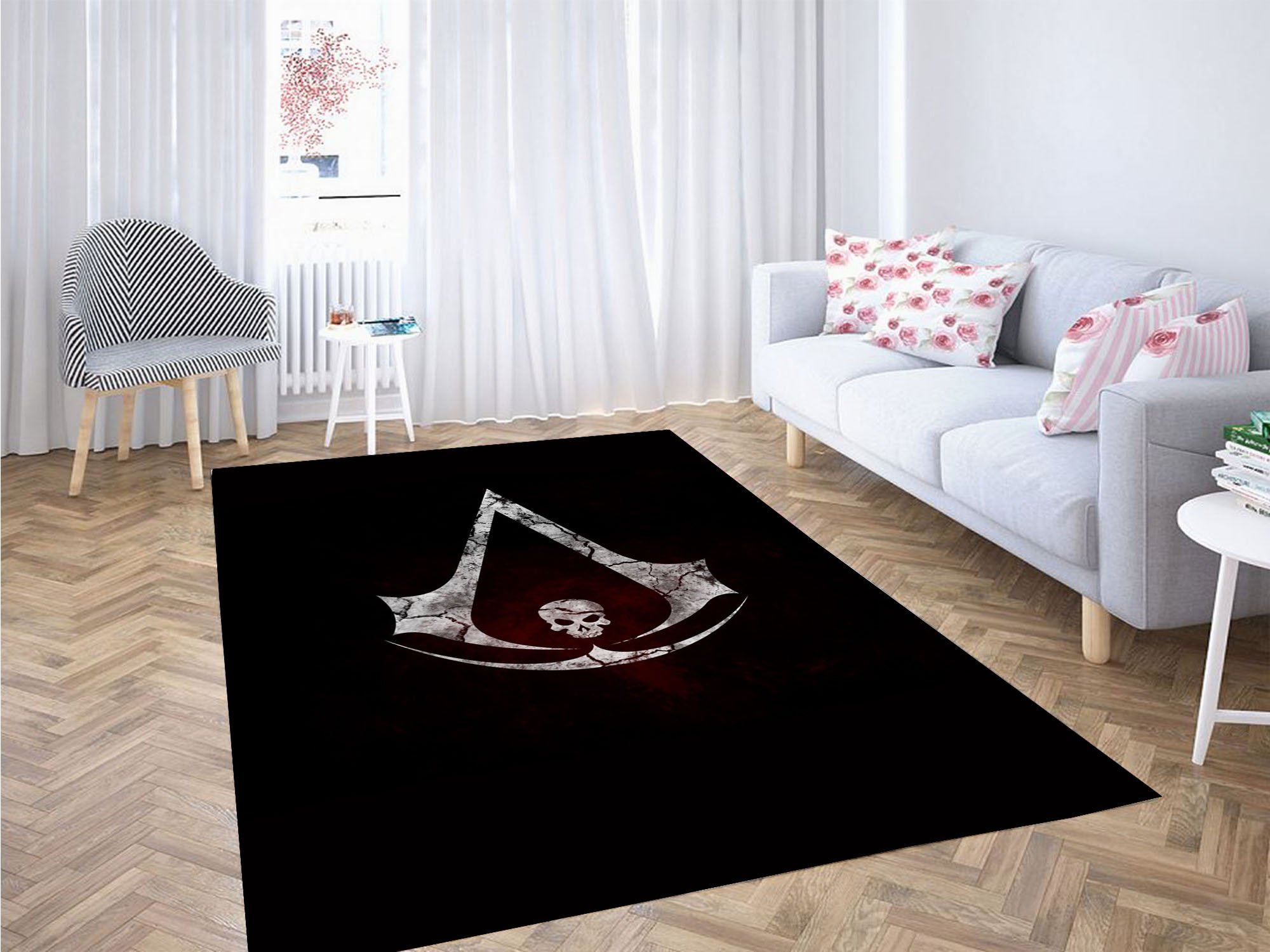 Assasins And Volcom Skull Carpet Rectangle Rug
