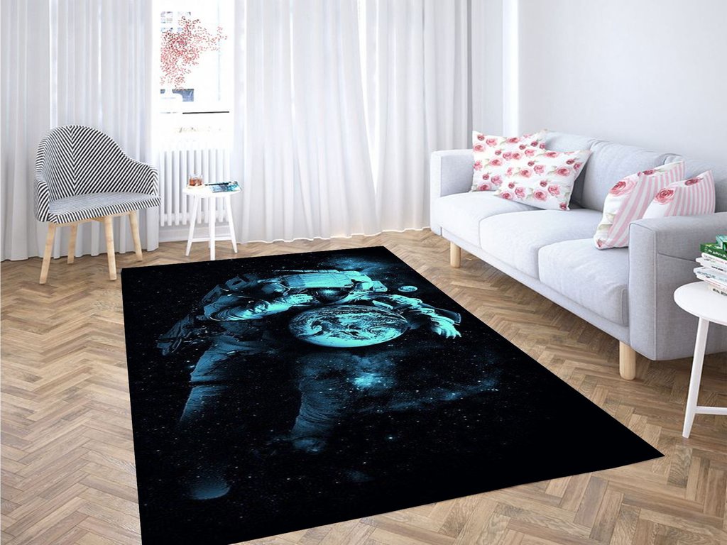 Astronaut Looking At Earth Drawing Living Room Modern Carpet Rectangle Rug