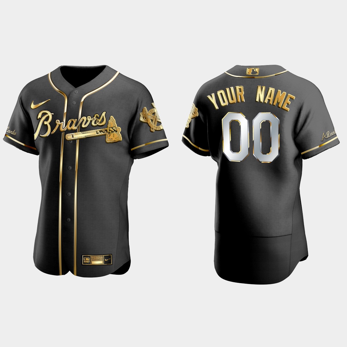 Atlanta Braves #00 Custom Gold Edition Jersey – Black