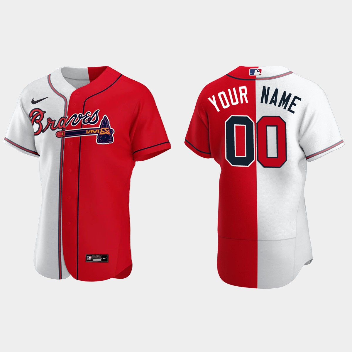 Atlanta Braves #00 Custom Split Jersey – White Red