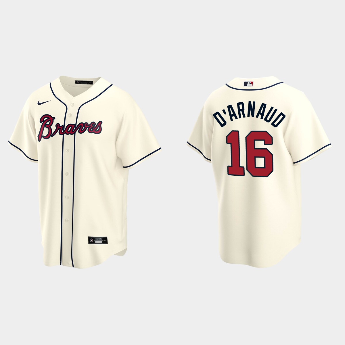 Atlanta Braves #16 Travis d'Arnaud Alternate Jersey - Cream