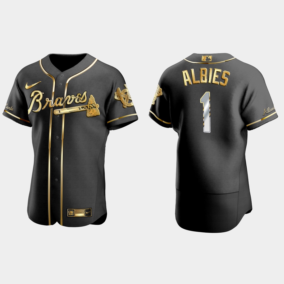 Atlanta Braves #1 Ozzie Albies Gold Edition Jersey - Black